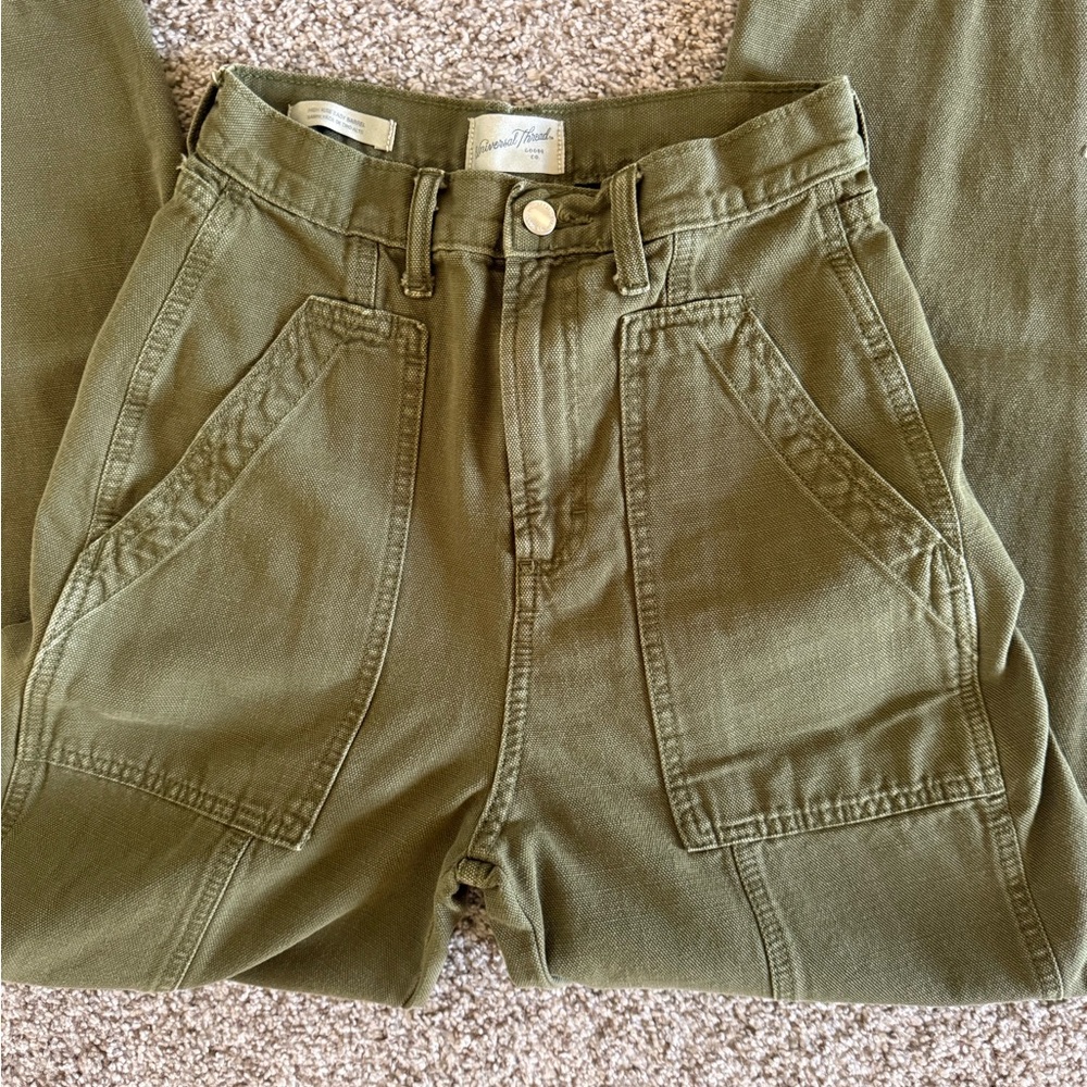 Universal Thread Olive Easy Barrel Utility Pants with Button Front - Picture 6 of 8